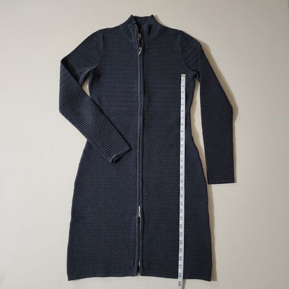 Calvin Klein Women's Charcoal Gray Long Sleeve Zip-Front Sweater Dress - Picture 11 of 16